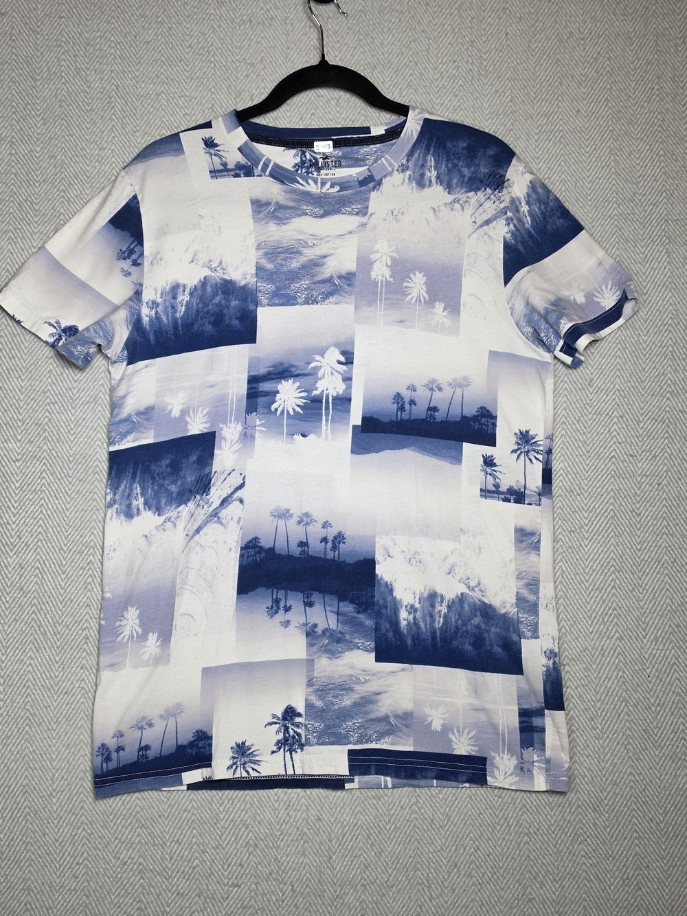 Hollister Tropical Palm Tree Blue Print Crew Neck Mens M T-Shirt